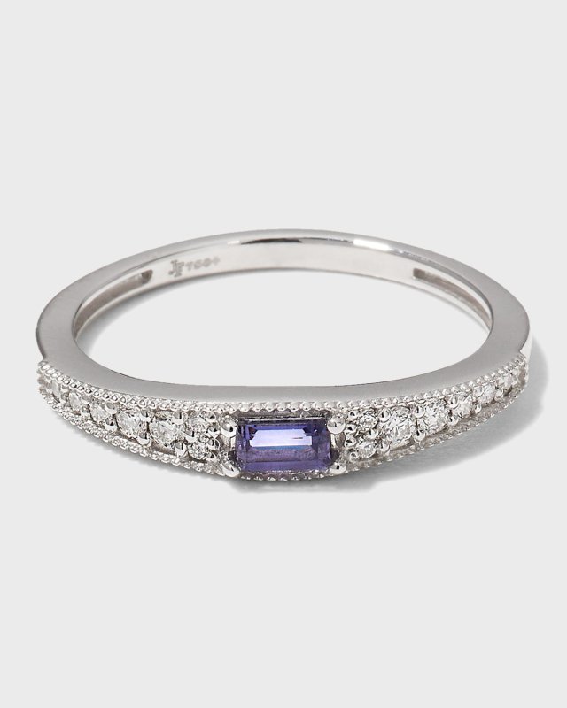 Simple Single Baguette Ring with Iolite